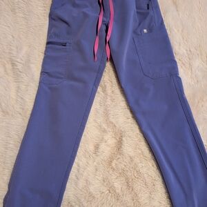 Figs Women's Scrub Pants in Purple with Pink Drawstring